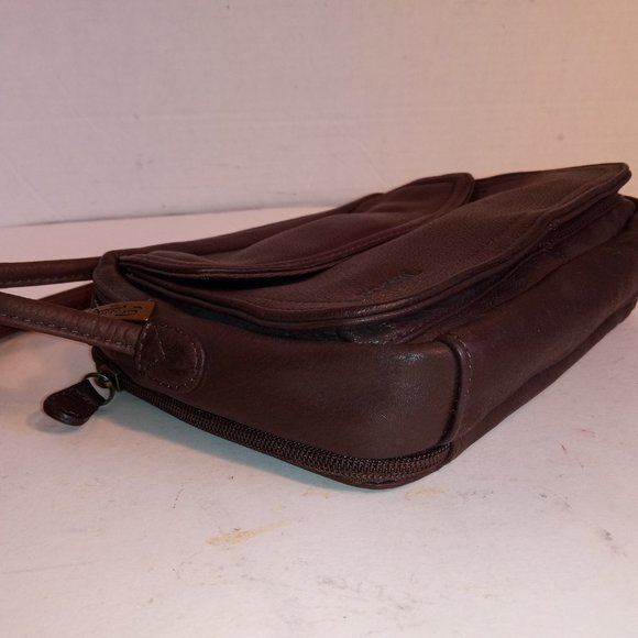 Rare 1980s FOSSIL Dark Coffee Brown Leather Compact Crossbody Organizer - Picture 9 of 12